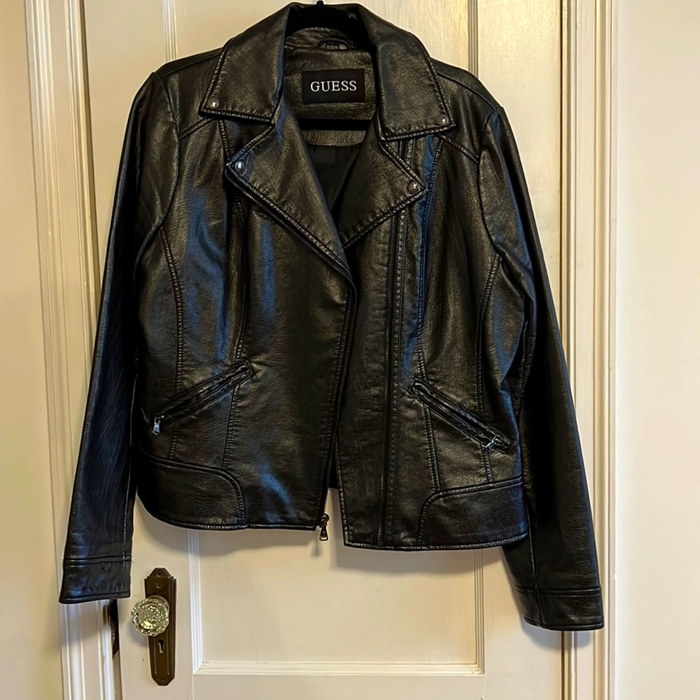 Guess Women's New Faux Leather Snakeskin Moto Jacket Coat Outerwear Size XL